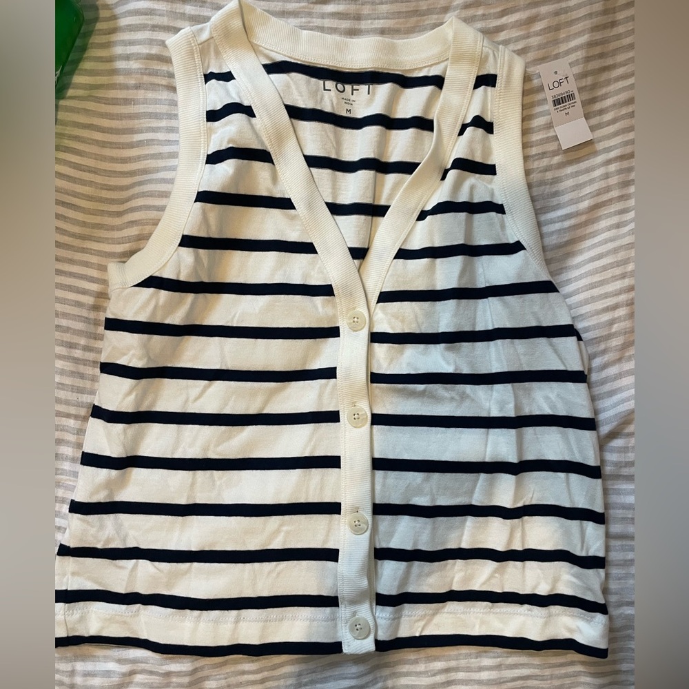 LOFT Blue and White Striped Tank Top